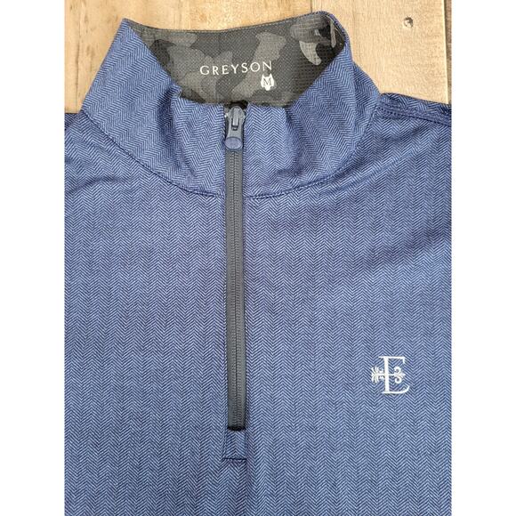 Greyson Golf Herringbone Quarter Zip Navy Blue Mens Medium Sweater Custom Logo - Picture 2 of 8